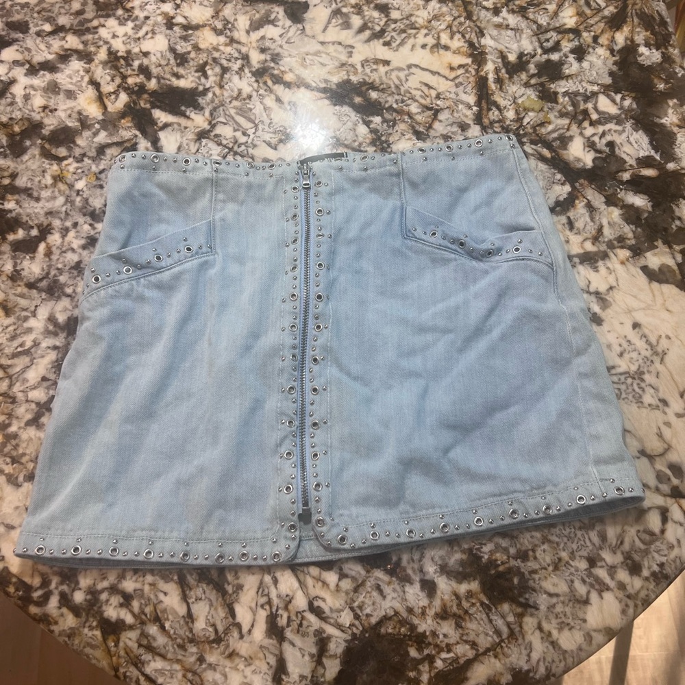 PAIGE Light Blue Denim Pencil Skirt with Stud Accents - Picture 3 of 5